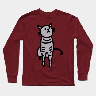 Grey Cat Thick Black Line Drawing Long Sleeve T-Shirt